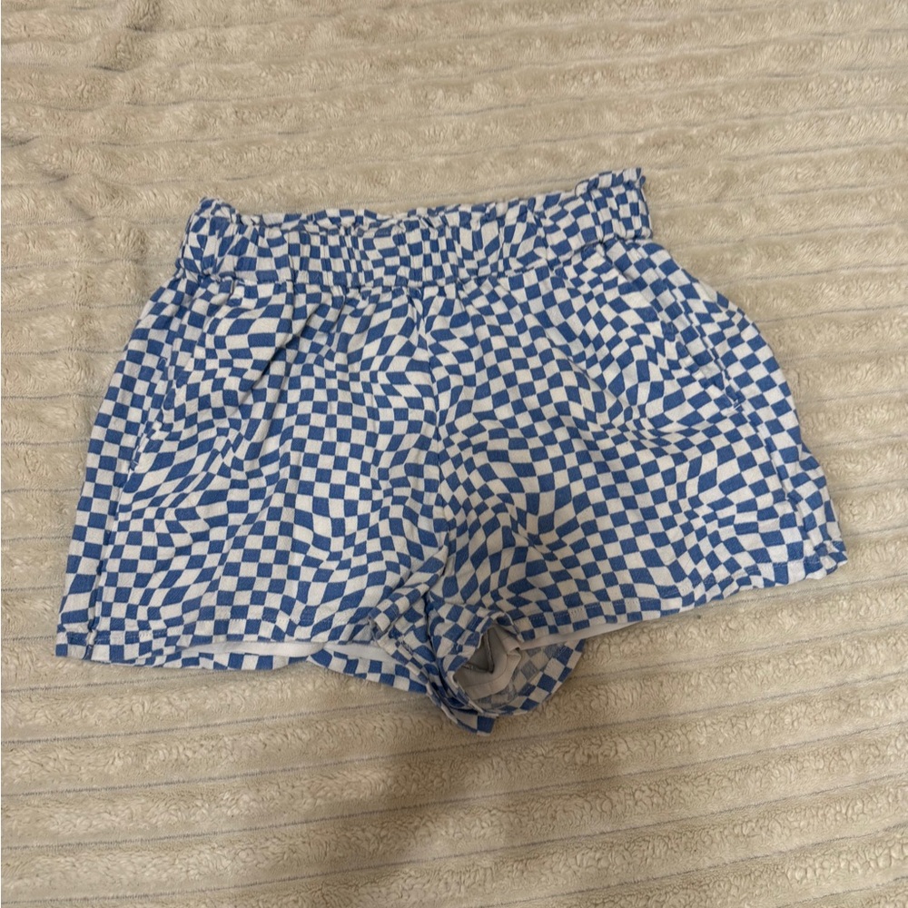 Hollister Blue and White Checkered High-Waist Women’s Shorts